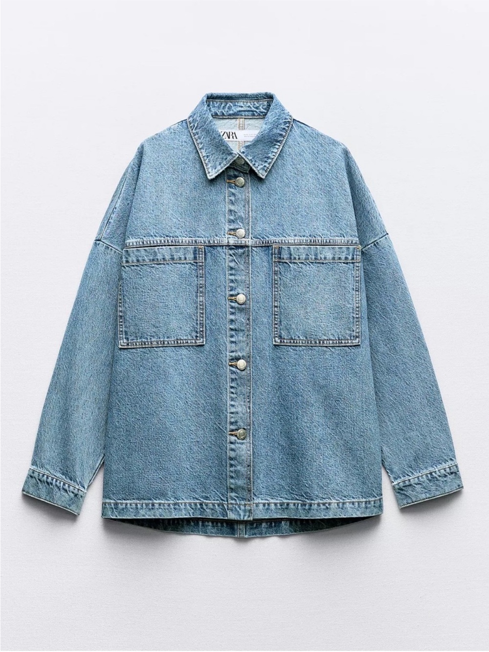 Zara light blue denim square pocket patch denim jacket